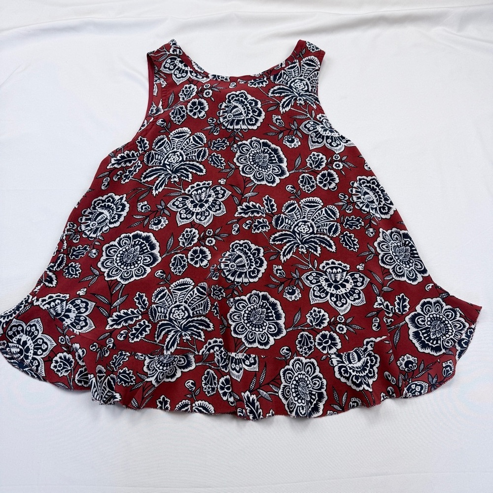 Madewell Maroon Floral Ruffle-Hem Tank Top